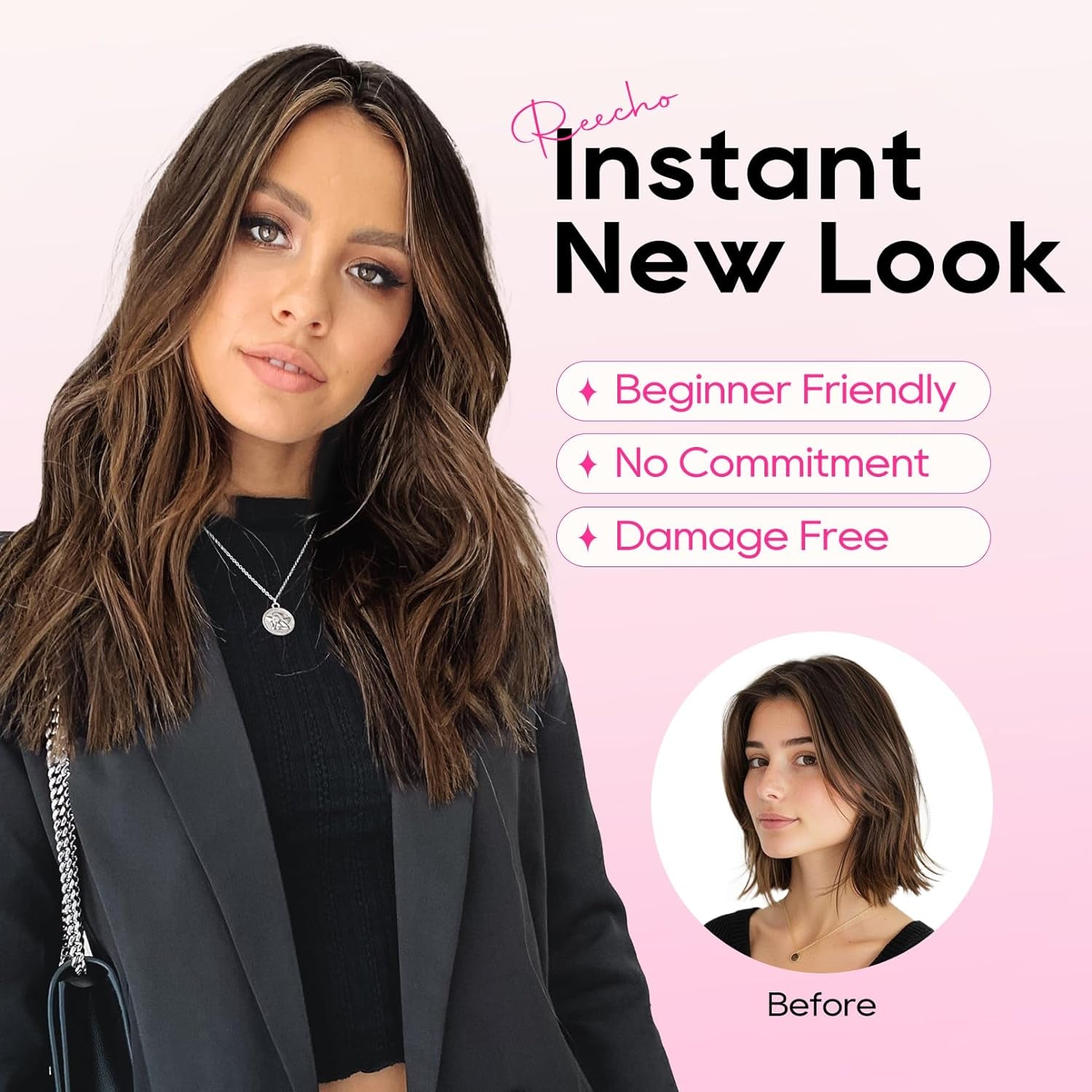 Clip in Hair Extensions - 4PCS 14" Short Beach Wavy Hairpieces, Invisible Lace Weft, Natural Soft Hair for Women (Black Brown)