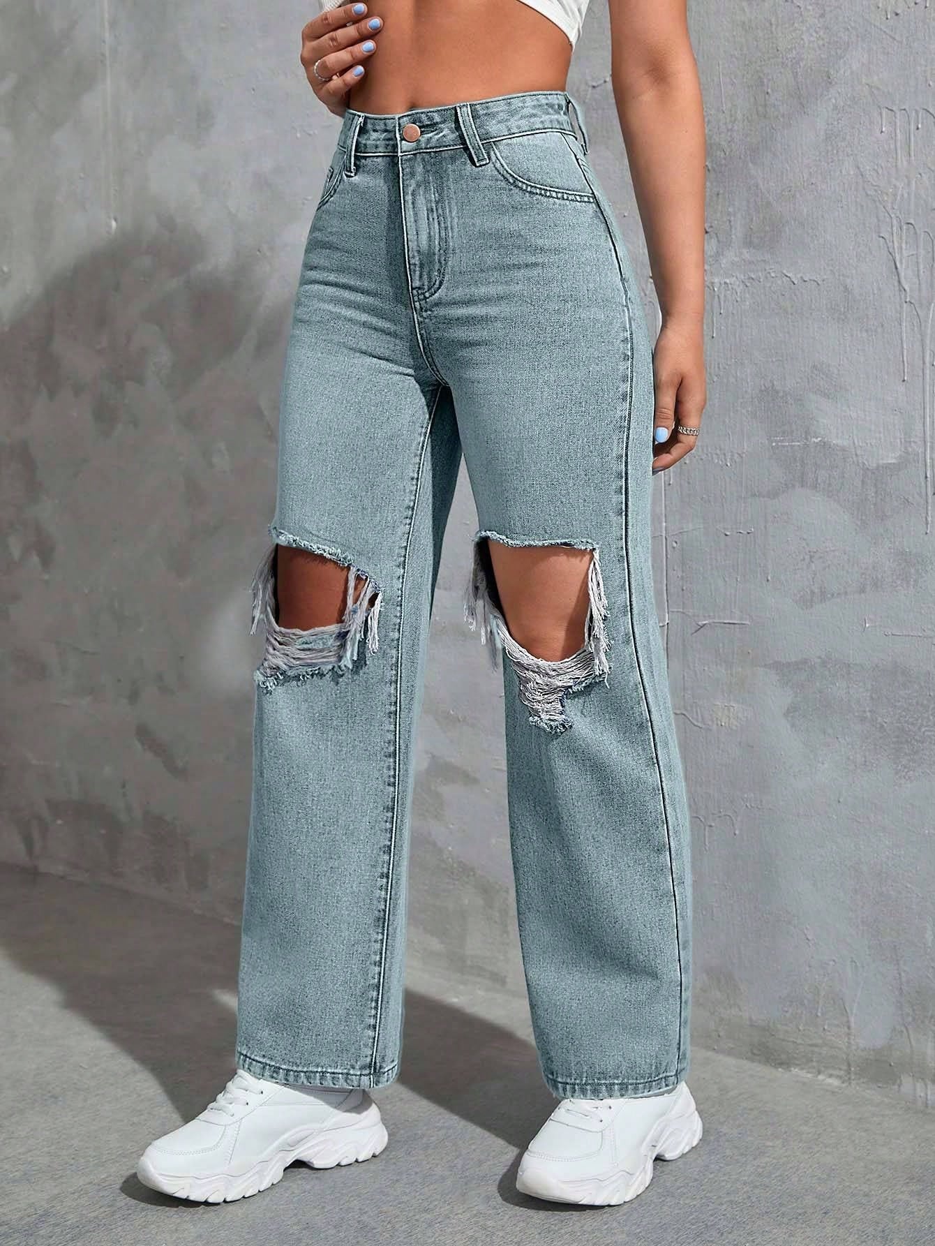 SHEIN Ezwear Cut Out Ripped Jeans