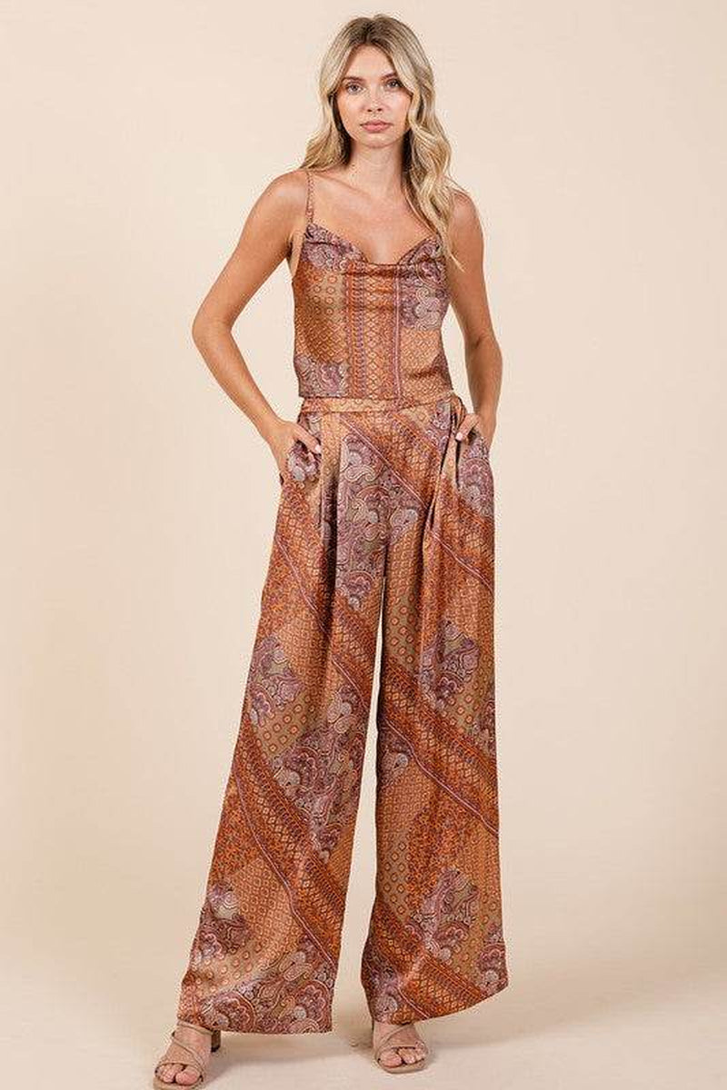 Mittoshop Paisley Patchwork Print Satin Wide Leg Pants