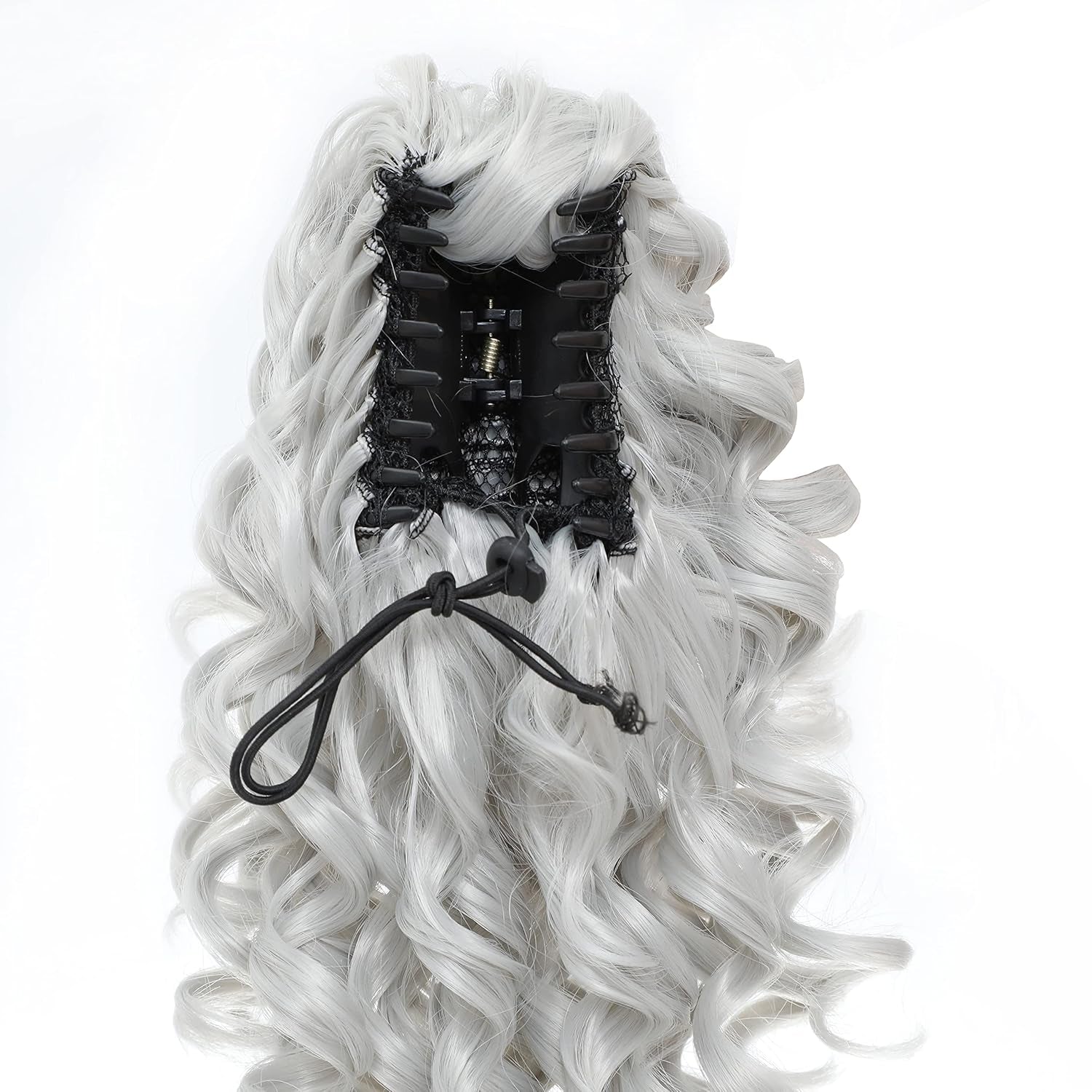 12-Inch Ponytail Extensions Synthetic Clip in Drawstring Curly Ponytail Hairpiece Jaw Clip Hair Extension (Silver Gray)