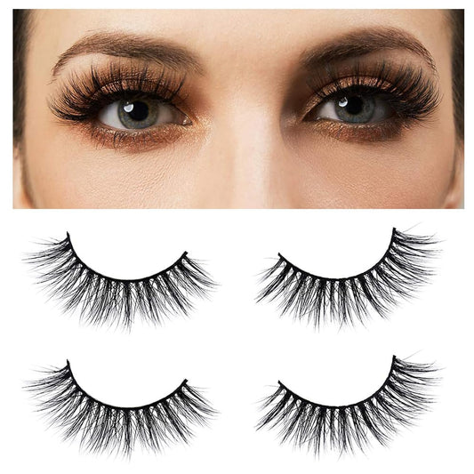 Mink Lashes 3D 18Mm Natural Cat Eye Lashes Reusable Long Eyelashes for Daily Eye Makeup False Eyelashes 2 Pairs- (Ym1090-Iris)