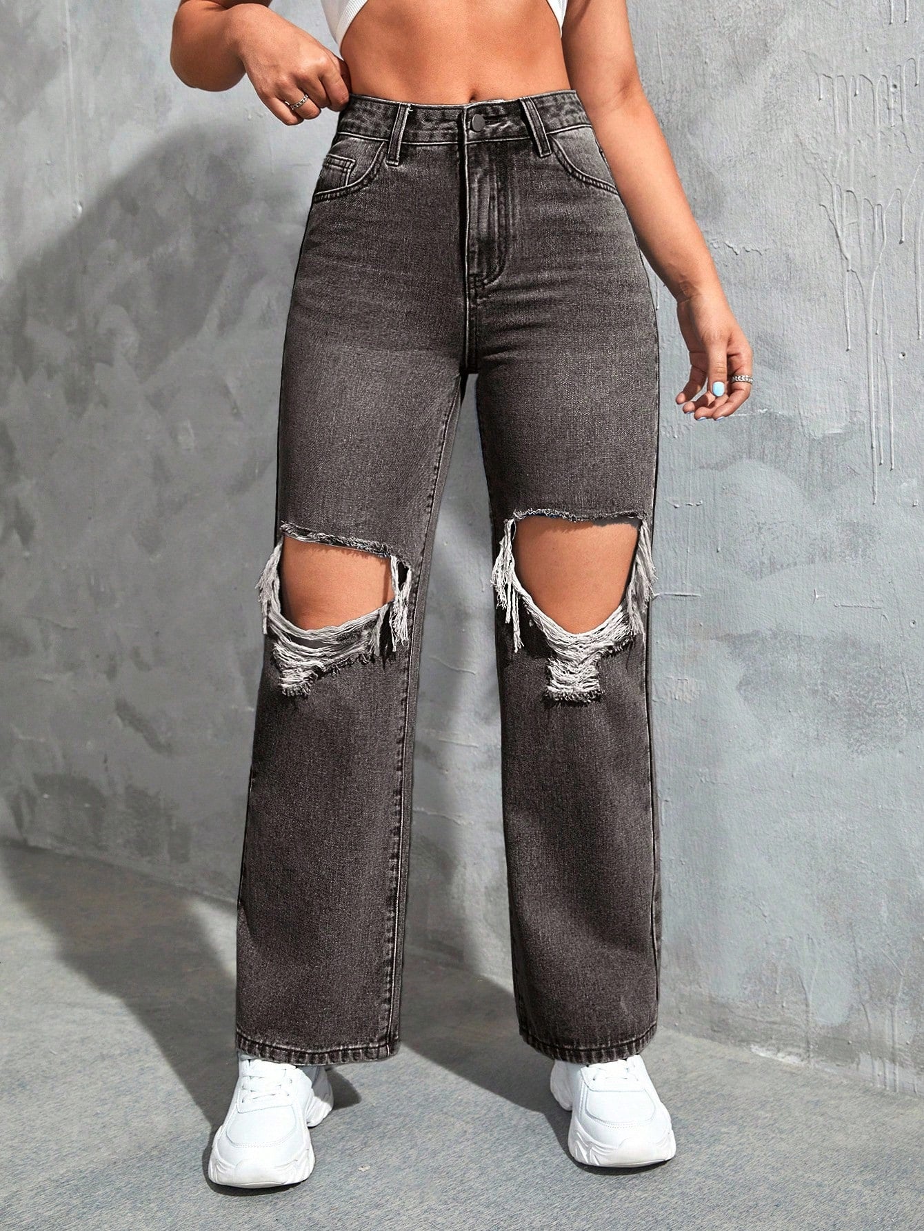 SHEIN Ezwear Cut Out Ripped Jeans