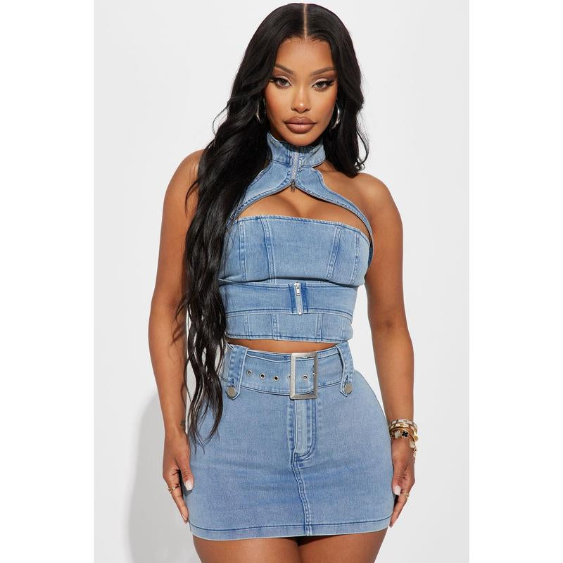 Let Me Adore You Skort Set - Light Wash