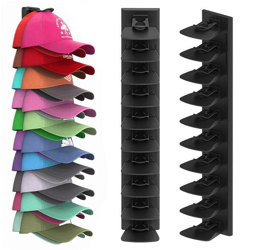 Closet Door Hat Organizer Wall Mount Heavy Duty 2-Pack for 40 Caps with Anti-Drop Tech No Drilling Adhesive & Screw Installation Halloween Gifts Black Hat Racks