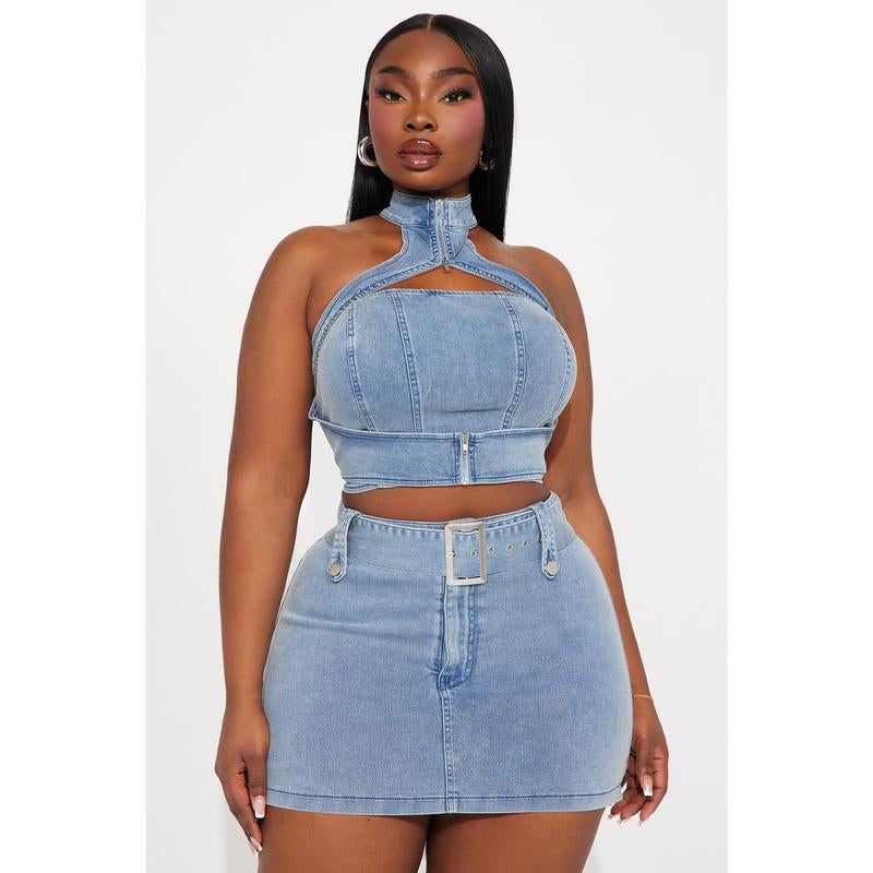 Let Me Adore You Skort Set - Light Wash