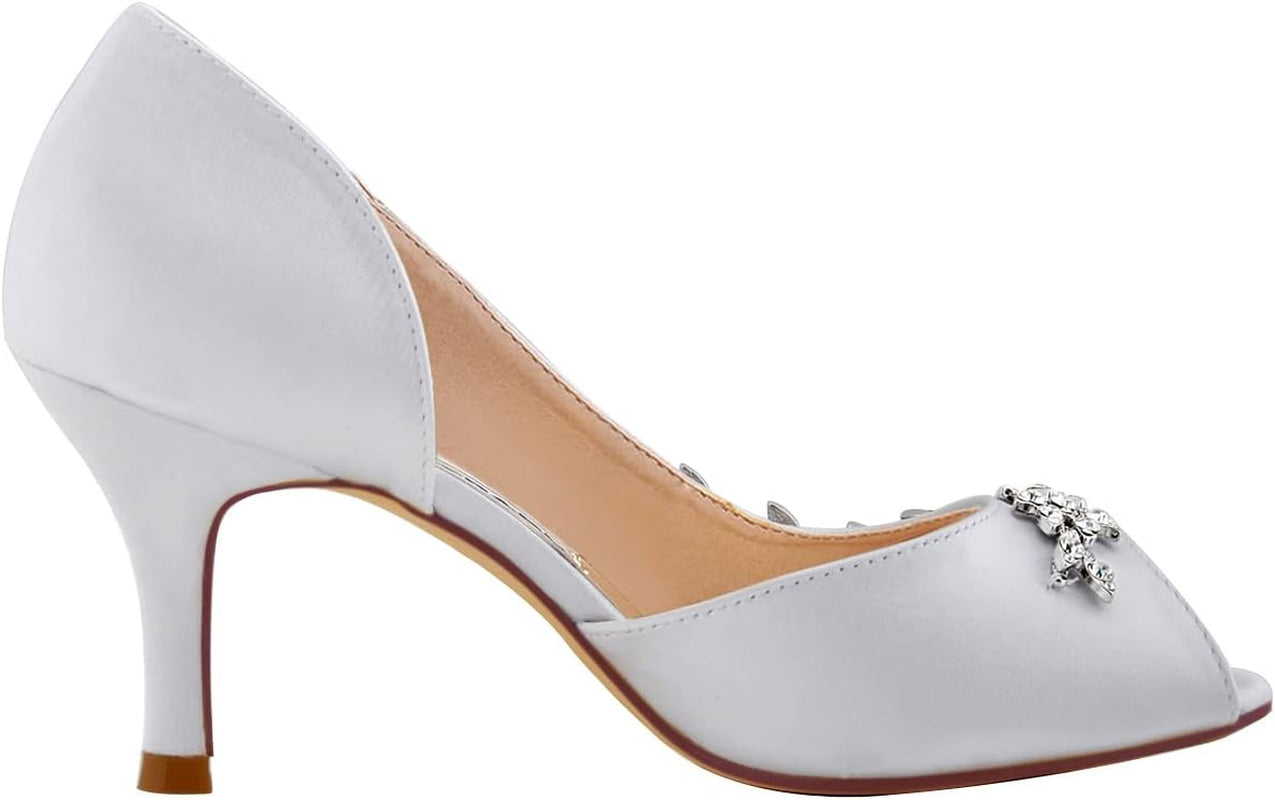 Wedding Heels for Women Peep Toe Wedding Shoes for Bride High Heel Pumps Rhinestones Bridal Shoes Satin Evening Party Prom Dress Pumps