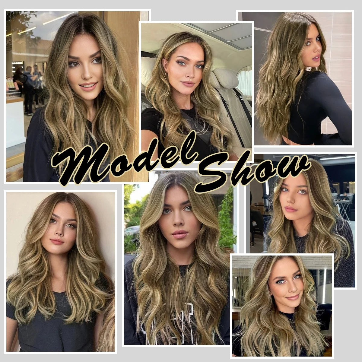 Clip in Hair Extensions 4PCS Thick Hairpieces Brown Highlight Blonde Long Wavy Curly Synthetic Hair Extensions for Women 23In