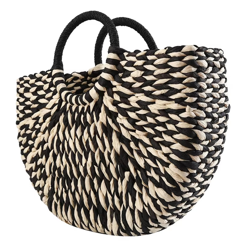 Women New Imitation Straw Handbags Woman Handmade Woven Basket Rattan Handbag for Femme Ladies Simple All-Match Handbag