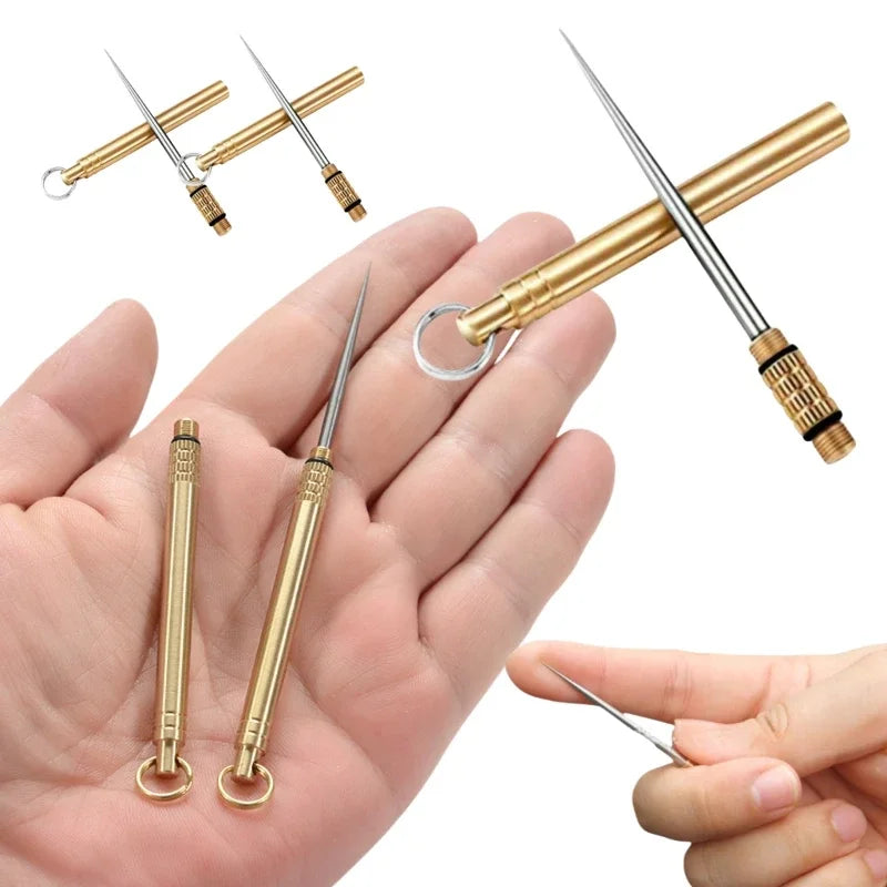 Portable Titanium Toothpicks Pocket Toothpicks Keychain Brass with Metal Toothpick Holder for Outdoor Picnic Camping Accessories