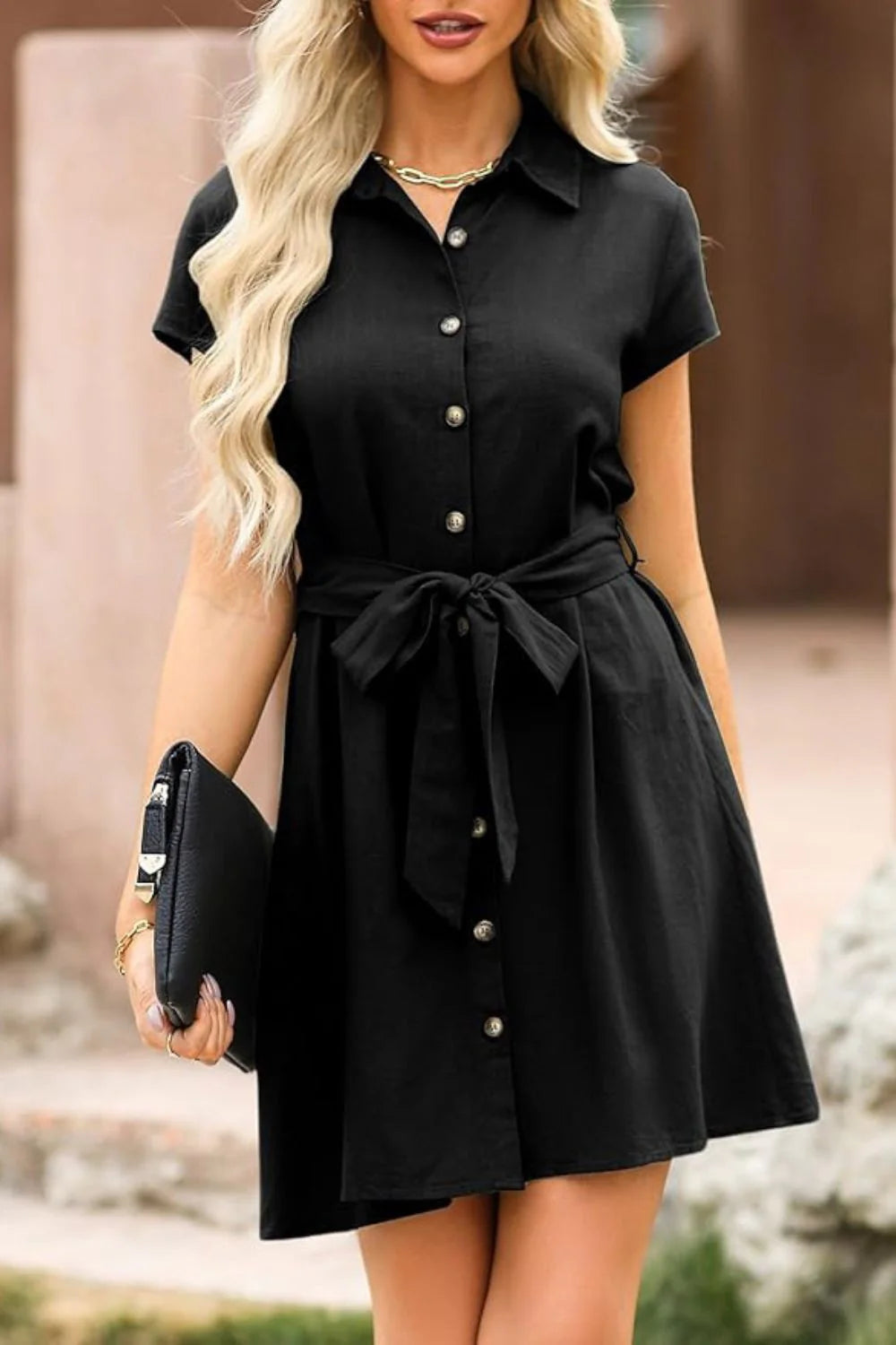 Tied Button up Short Sleeve Dress