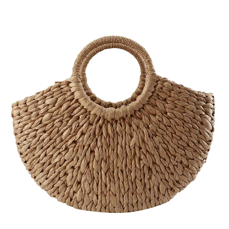 Women New Imitation Straw Handbags Woman Handmade Woven Basket Rattan Handbag for Femme Ladies Simple All-Match Handbag