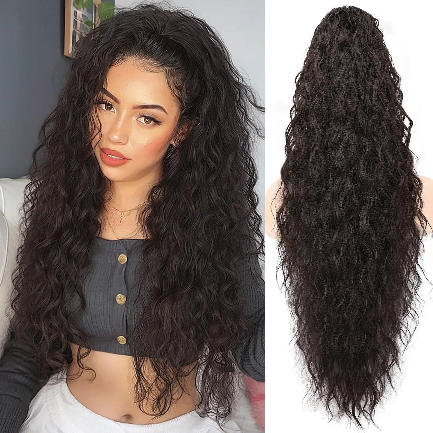 Wig Clip, Ponytail, Water Ripple, Long Curly Hair, Fluffy Long Curly Hair, Ponytail