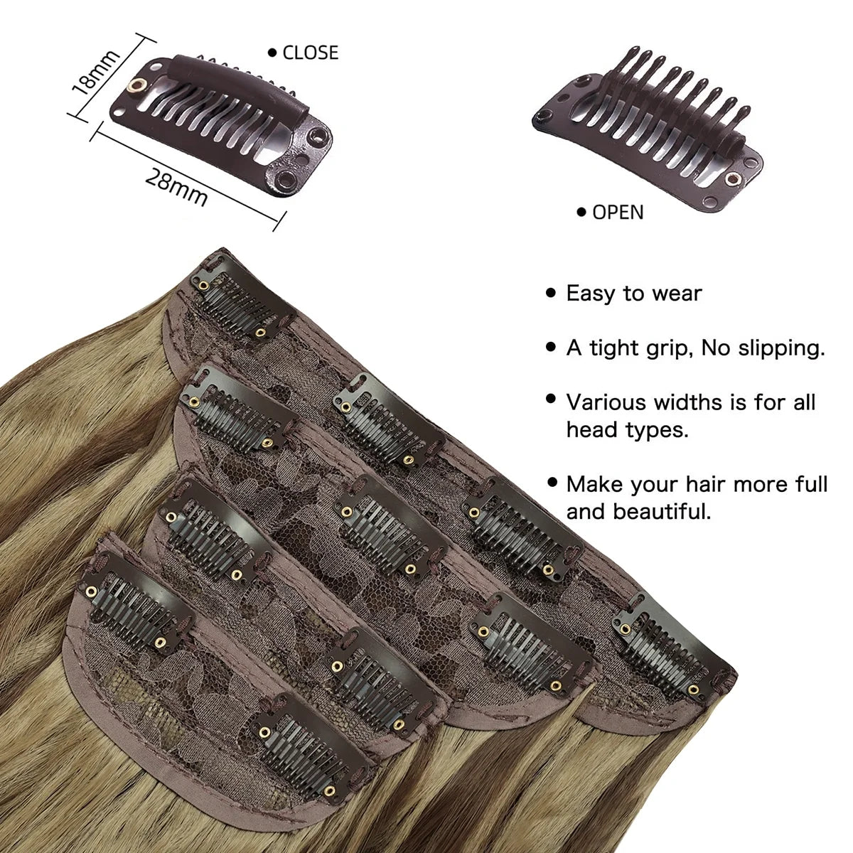 Clip in Hair Extensions 4PCS Thick Hairpieces Brown Highlight Blonde Long Wavy Curly Synthetic Hair Extensions for Women 23In