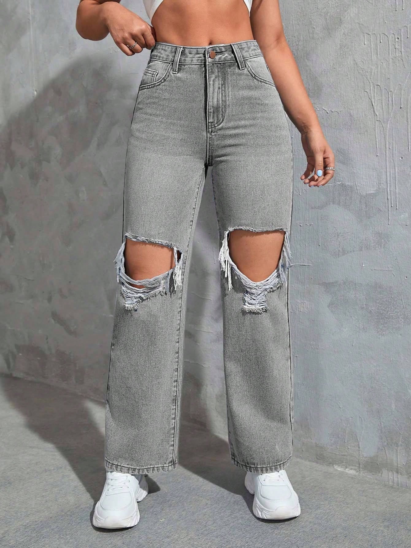 SHEIN Ezwear Cut Out Ripped Jeans