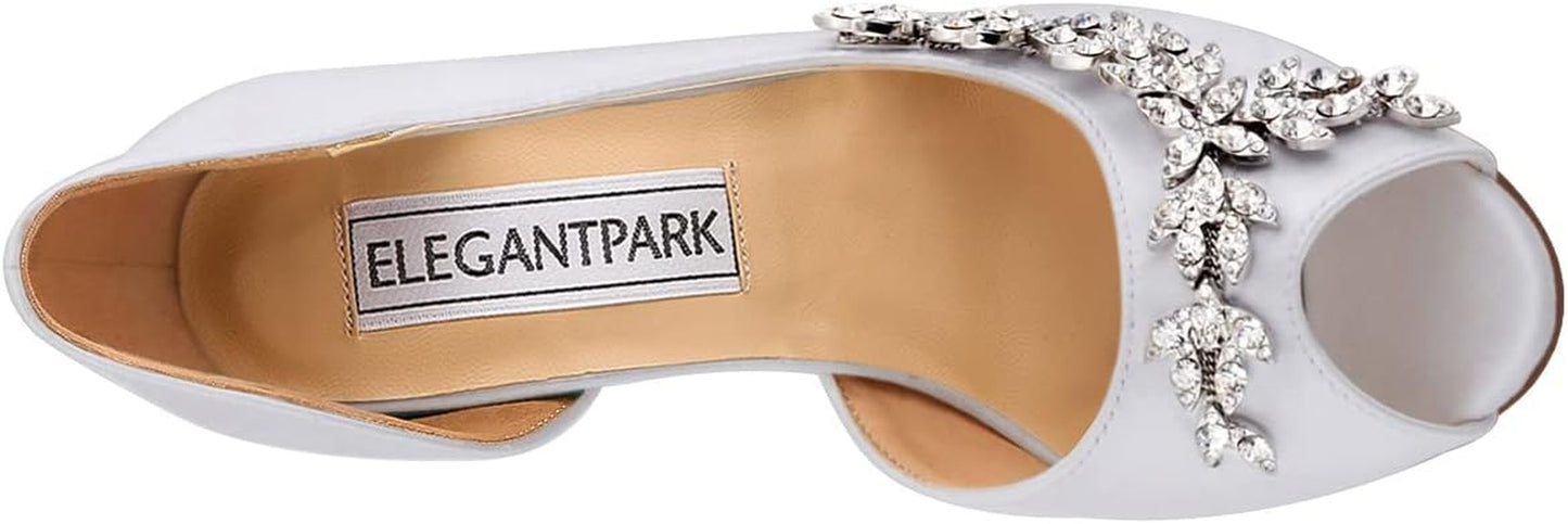 Wedding Heels for Women Peep Toe Wedding Shoes for Bride High Heel Pumps Rhinestones Bridal Shoes Satin Evening Party Prom Dress Pumps