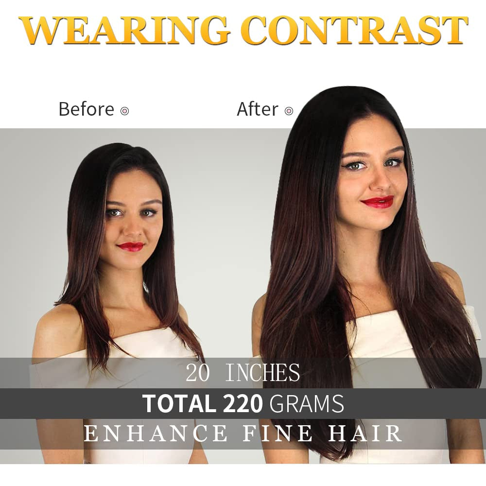 Straight Hair Extensions Clip in Long Synthetic Hair Extensions 20 Inches Thick Hairpieces for Women (20 Inch, St-Dark Brown Mix Chestnut Blonde)