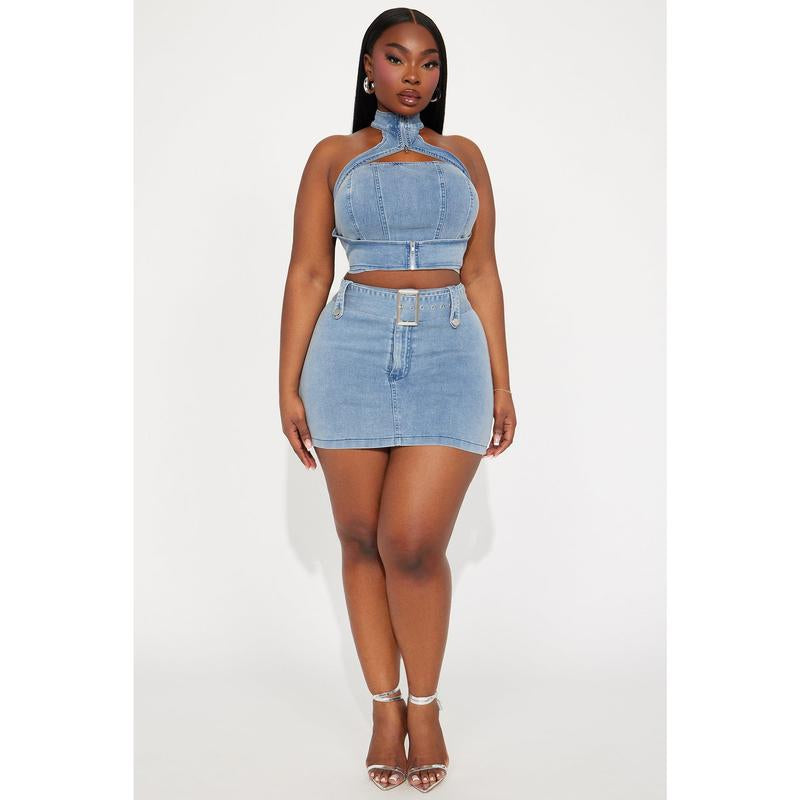Let Me Adore You Skort Set - Light Wash