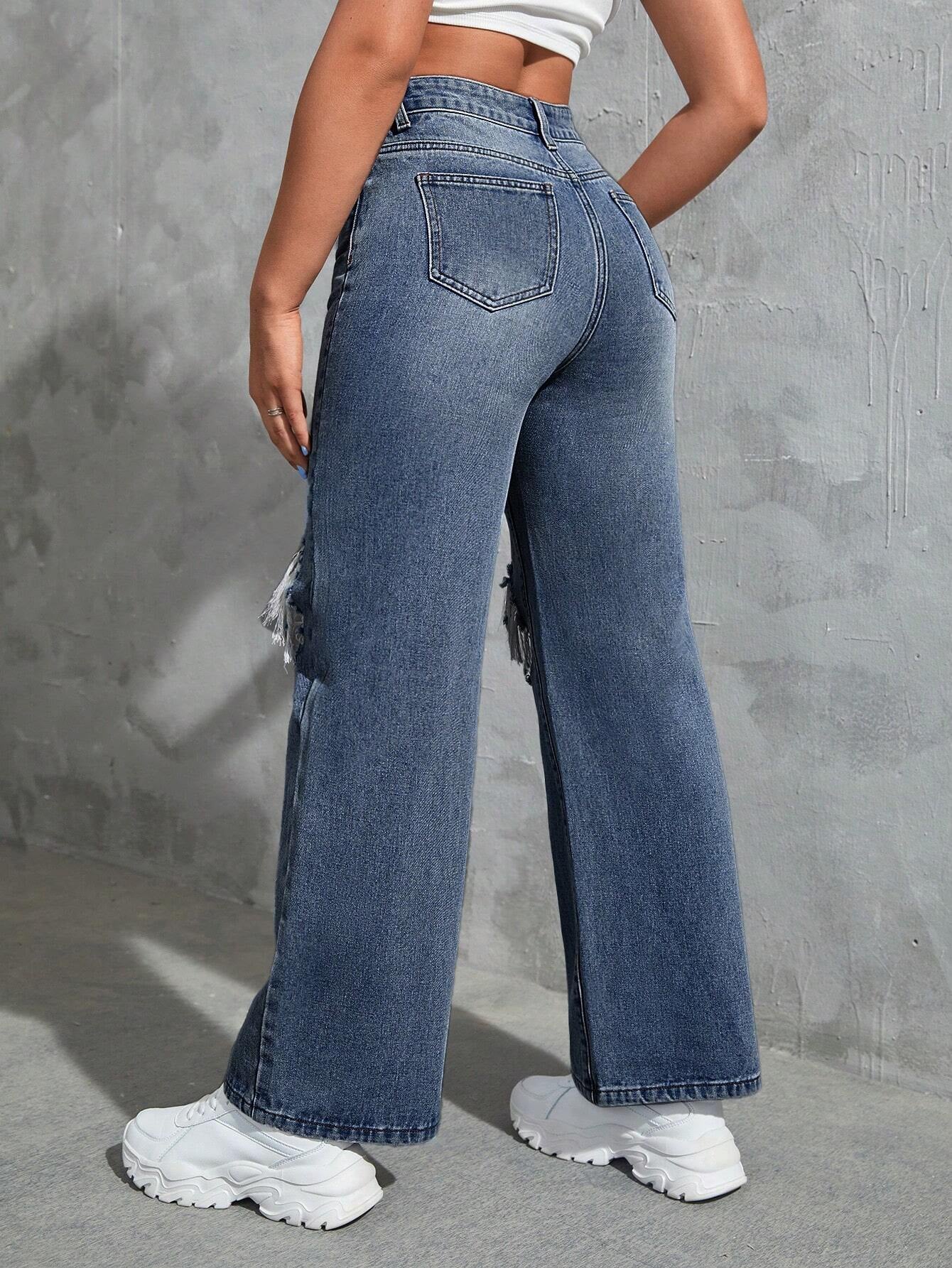 SHEIN Ezwear Cut Out Ripped Jeans