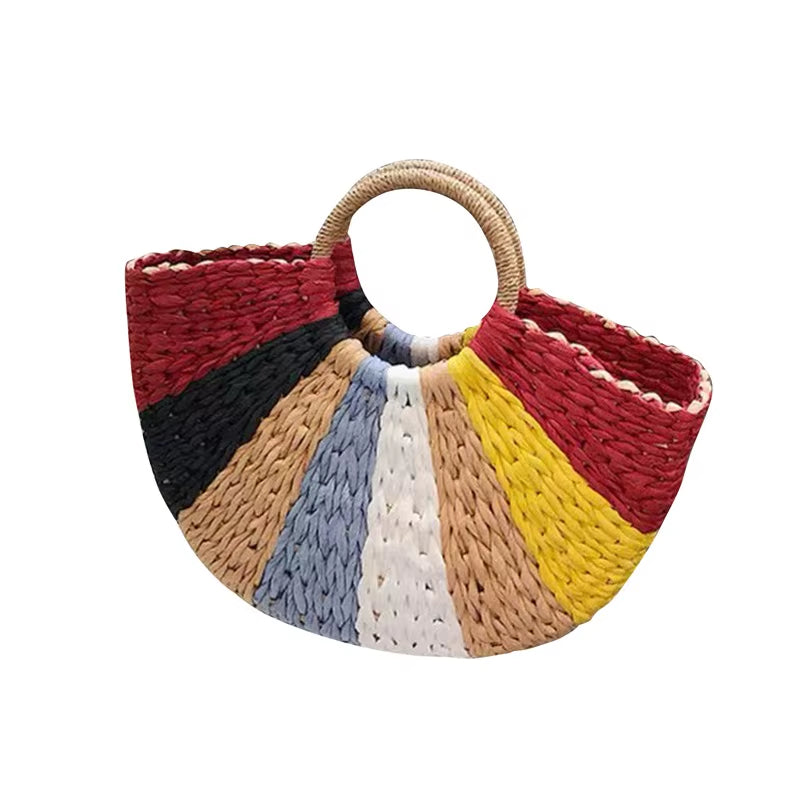 Women New Imitation Straw Handbags Woman Handmade Woven Basket Rattan Handbag for Femme Ladies Simple All-Match Handbag