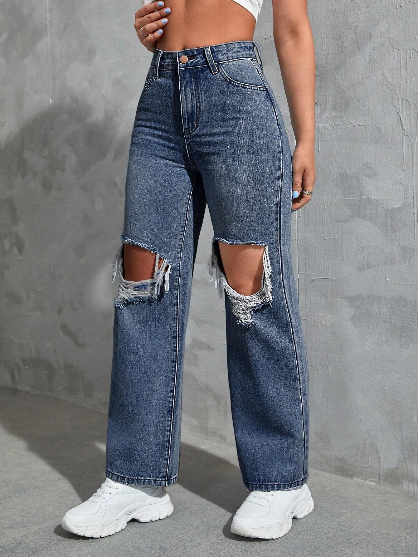 SHEIN Ezwear Cut Out Ripped Jeans