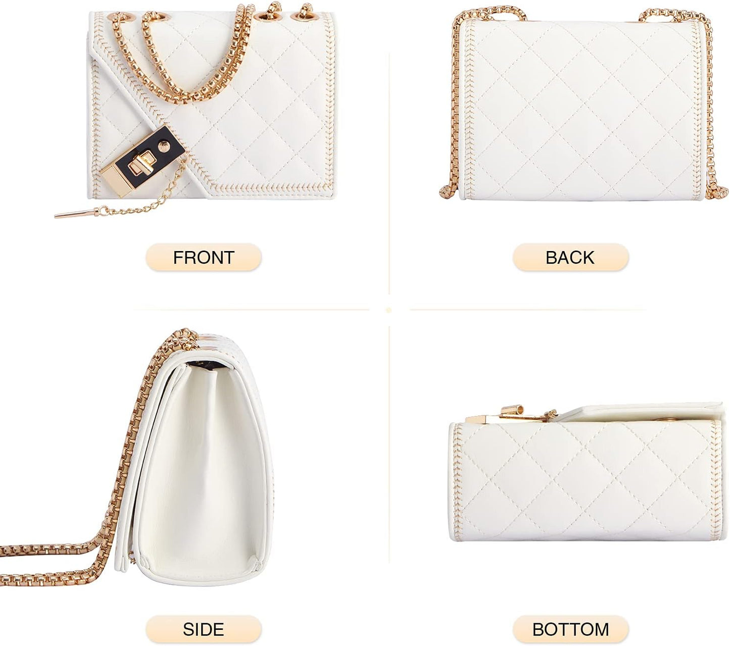 Quilted Crossbody Bag for Women - Leather Shoulder Bag Fashion Chain Small Purse