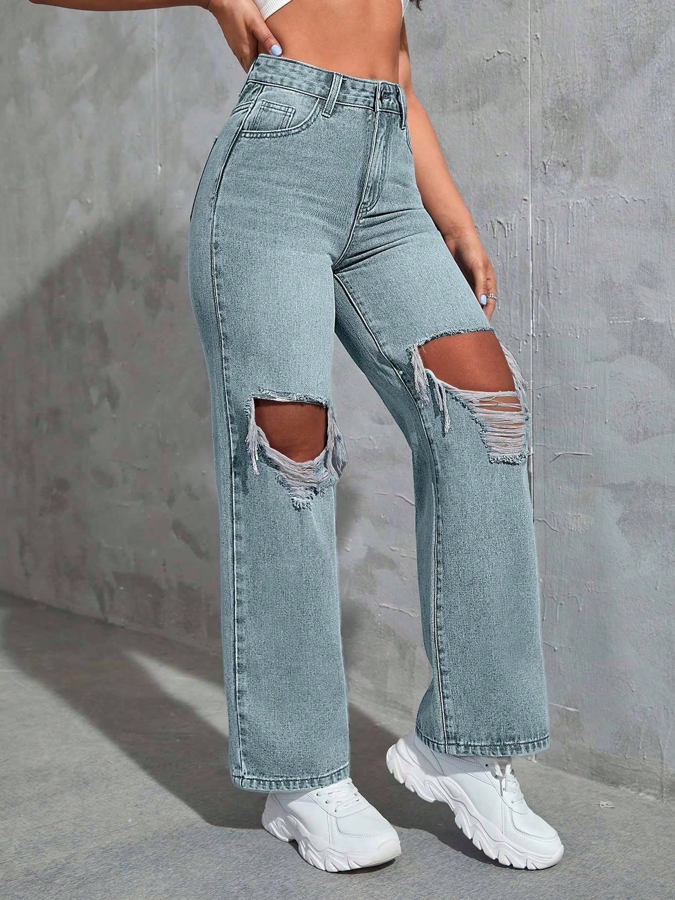 SHEIN Ezwear Cut Out Ripped Jeans