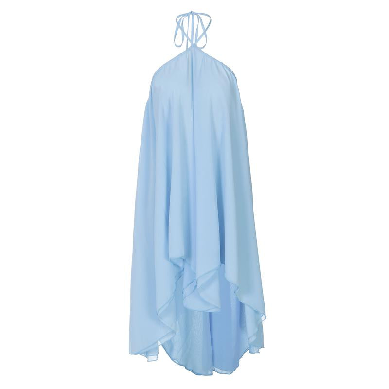 Dreamy Sleeveless Halter Mini Dress with Multiple Layers Solid Color Loose a Line Dress for Women'S 2025 Fall New Arrival Casual Elegant Outfit Parties & Dates, Feminine & Trendy Gown Dresses