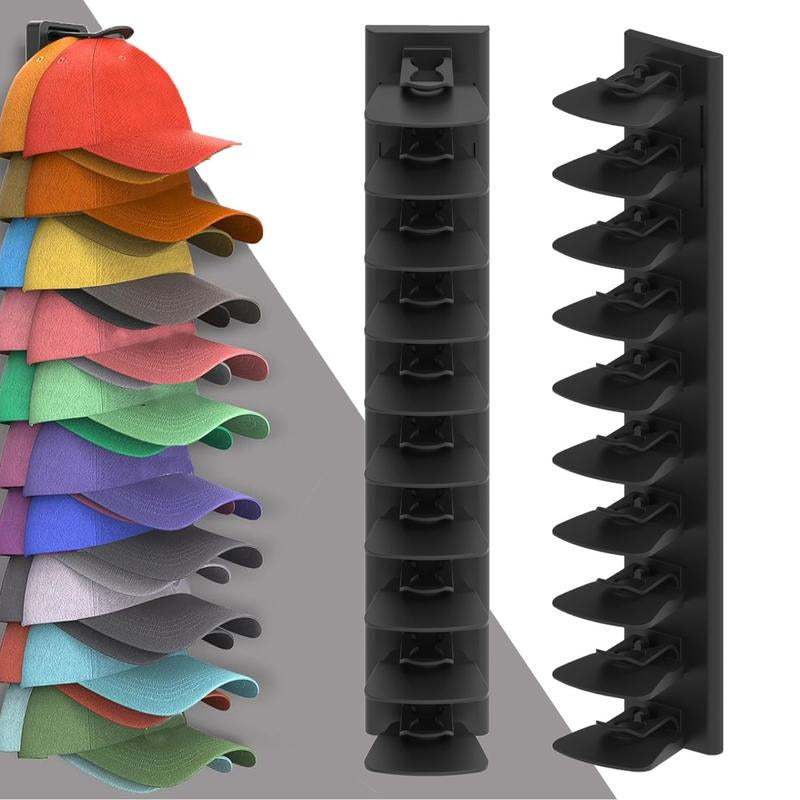 Closet Door Hat Organizer Wall Mount Heavy Duty 2-Pack for 40 Caps with Anti-Drop Tech No Drilling Adhesive & Screw Installation Halloween Gifts Black Hat Racks
