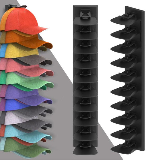 Closet Door Hat Organizer Wall Mount Heavy Duty 2-Pack for 40 Caps with Anti-Drop Tech No Drilling Adhesive & Screw Installation Halloween Gifts Black Hat Racks