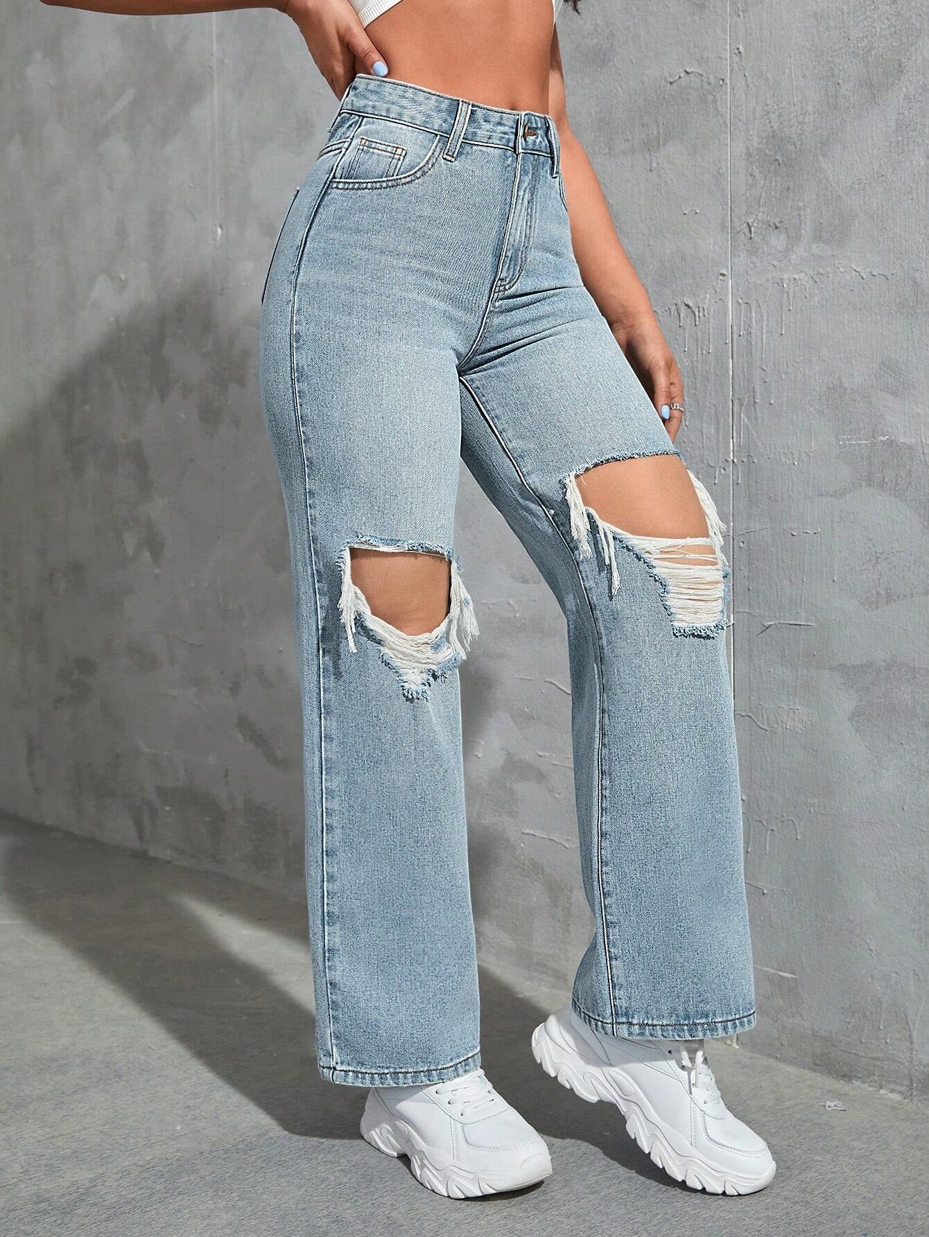SHEIN Ezwear Cut Out Ripped Jeans