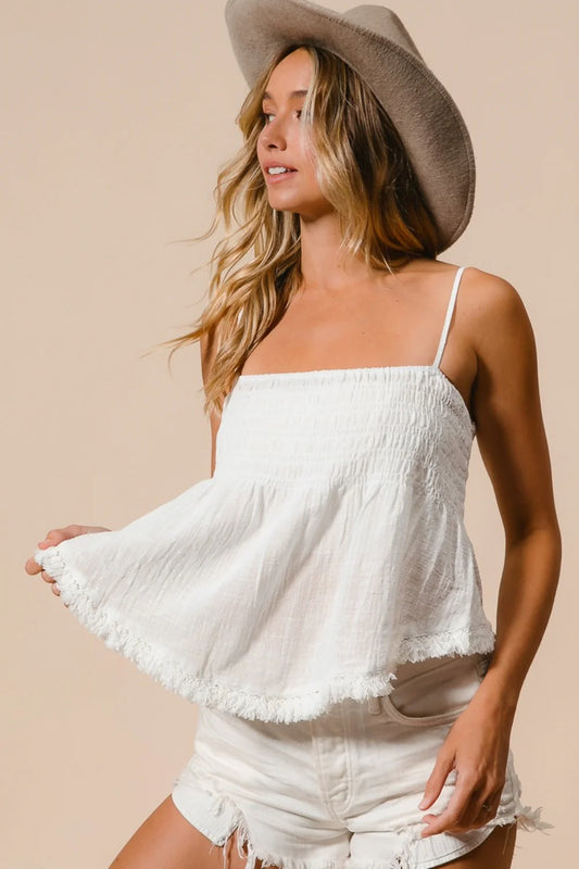 Bibi Fringed Hem Smocked Cami