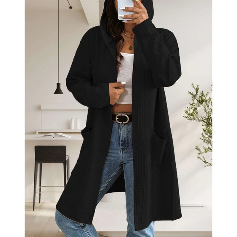 Womens Long Cardigans Cable Knitted Open Front
