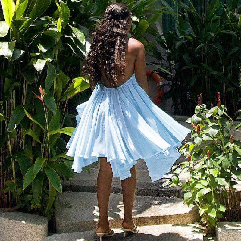 Dreamy Sleeveless Halter Mini Dress with Multiple Layers Solid Color Loose a Line Dress for Women'S 2025 Fall New Arrival Casual Elegant Outfit Parties & Dates, Feminine & Trendy Gown Dresses