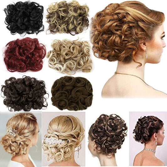 Short Messy Curly Dish Hair Bun Extension Easy Stretch Hair Combs Clip in Ponytail Extension Scrunchie Chignon Tray Ponytail Hair Piece Wig Hairpieces
