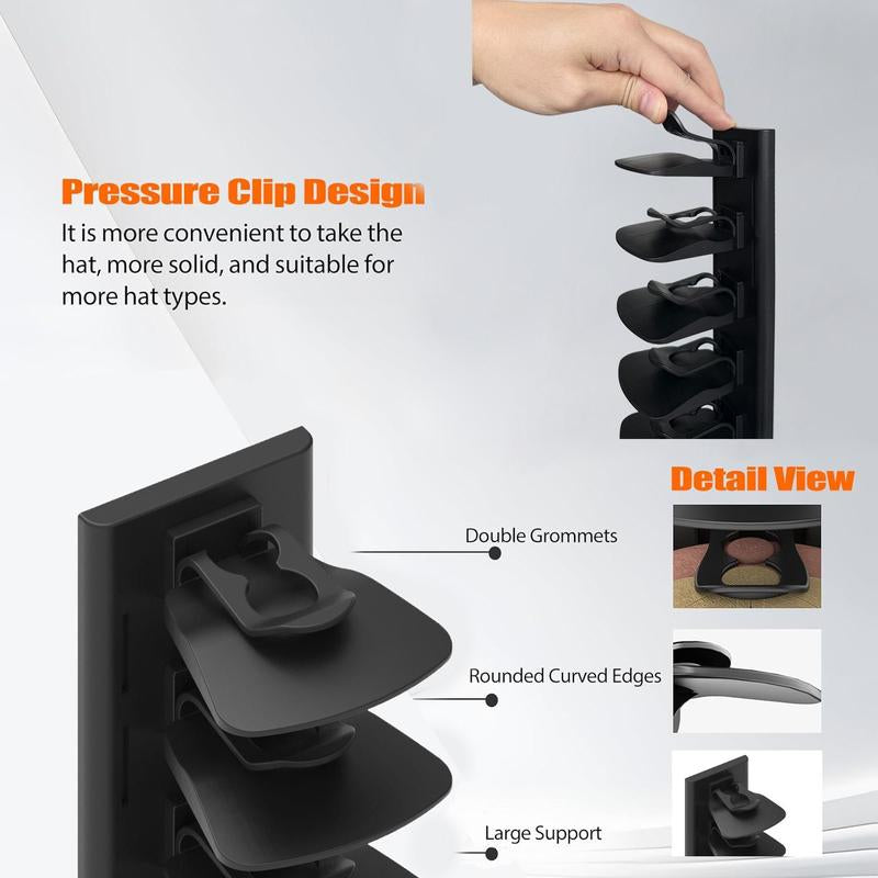 Closet Door Hat Organizer Wall Mount Heavy Duty 2-Pack for 40 Caps with Anti-Drop Tech No Drilling Adhesive & Screw Installation Halloween Gifts Black Hat Racks