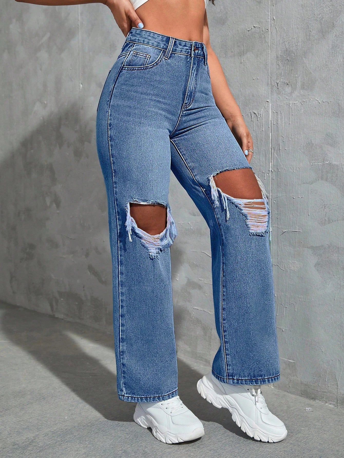 SHEIN Ezwear Cut Out Ripped Jeans