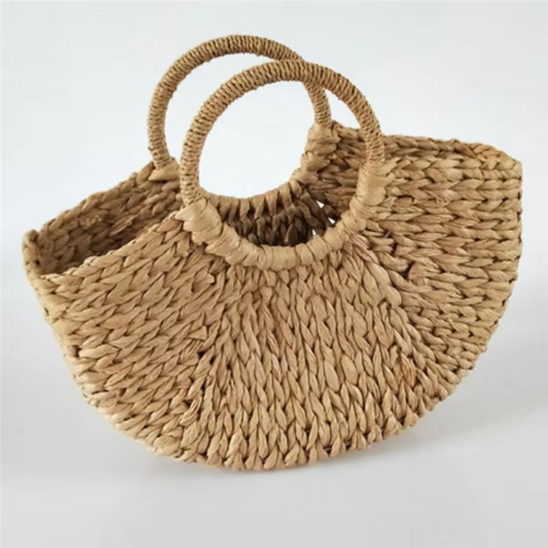 Women New Imitation Straw Handbags Woman Handmade Woven Basket Rattan Handbag for Femme Ladies Simple All-Match Handbag