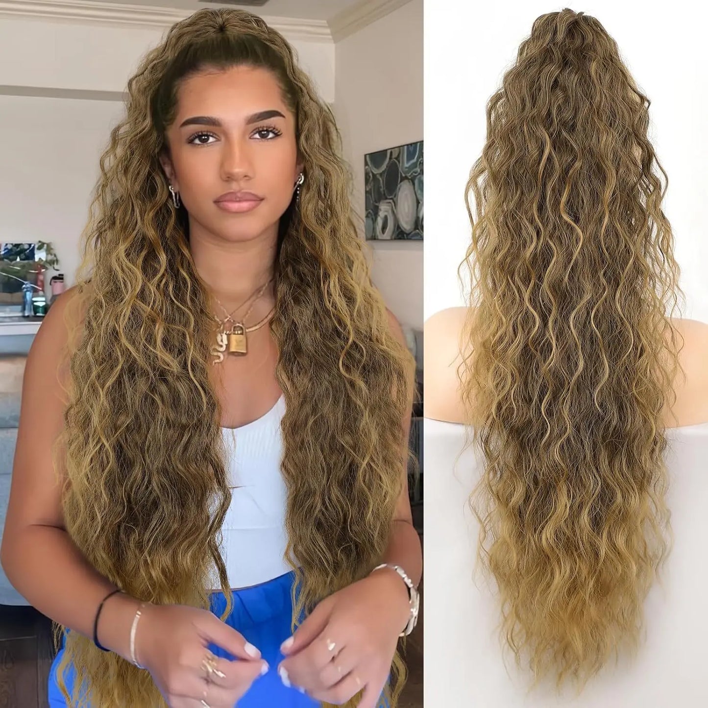 Wig Clip, Ponytail, Water Ripple, Long Curly Hair, Fluffy Long Curly Hair, Ponytail