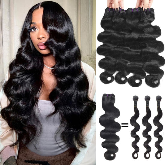 Raw Hair Body Wave Bundles Human Hair 16 18 20 22 Inch Brazilian 16A Body Wave 4 Bundles Unprocessed Virgin Hair Double Weft Thick Hair Weave Natural Color for Black Women