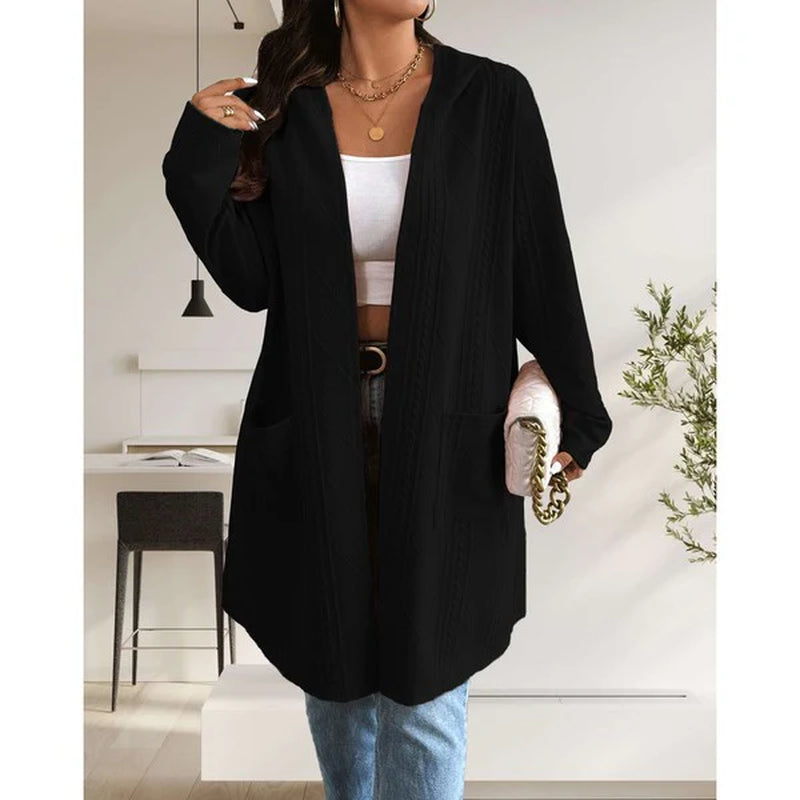 Womens Long Cardigans Cable Knitted Open Front