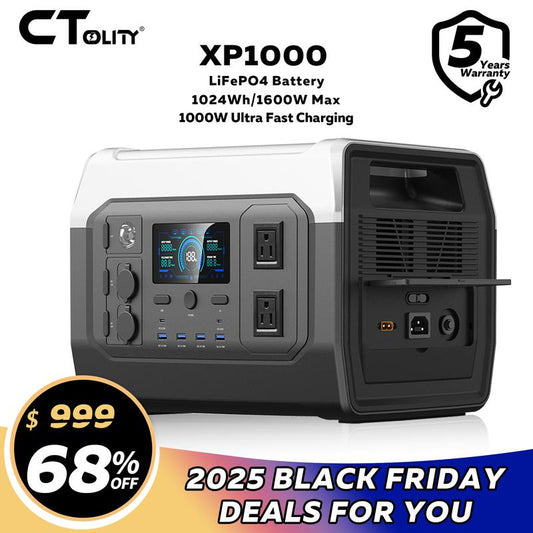 Black Friday Deal CTOLITY XP1000 1600W,1024Wh Portable Power Station,Lifepo4(Lfp)Battery,Full Charge in 1 Hr,1600W AC/100W USB-C Output,1000W AC Input,Solar Generator for Home Back up Power,Camping,Travel,Rvs&Emergencies Power Bank