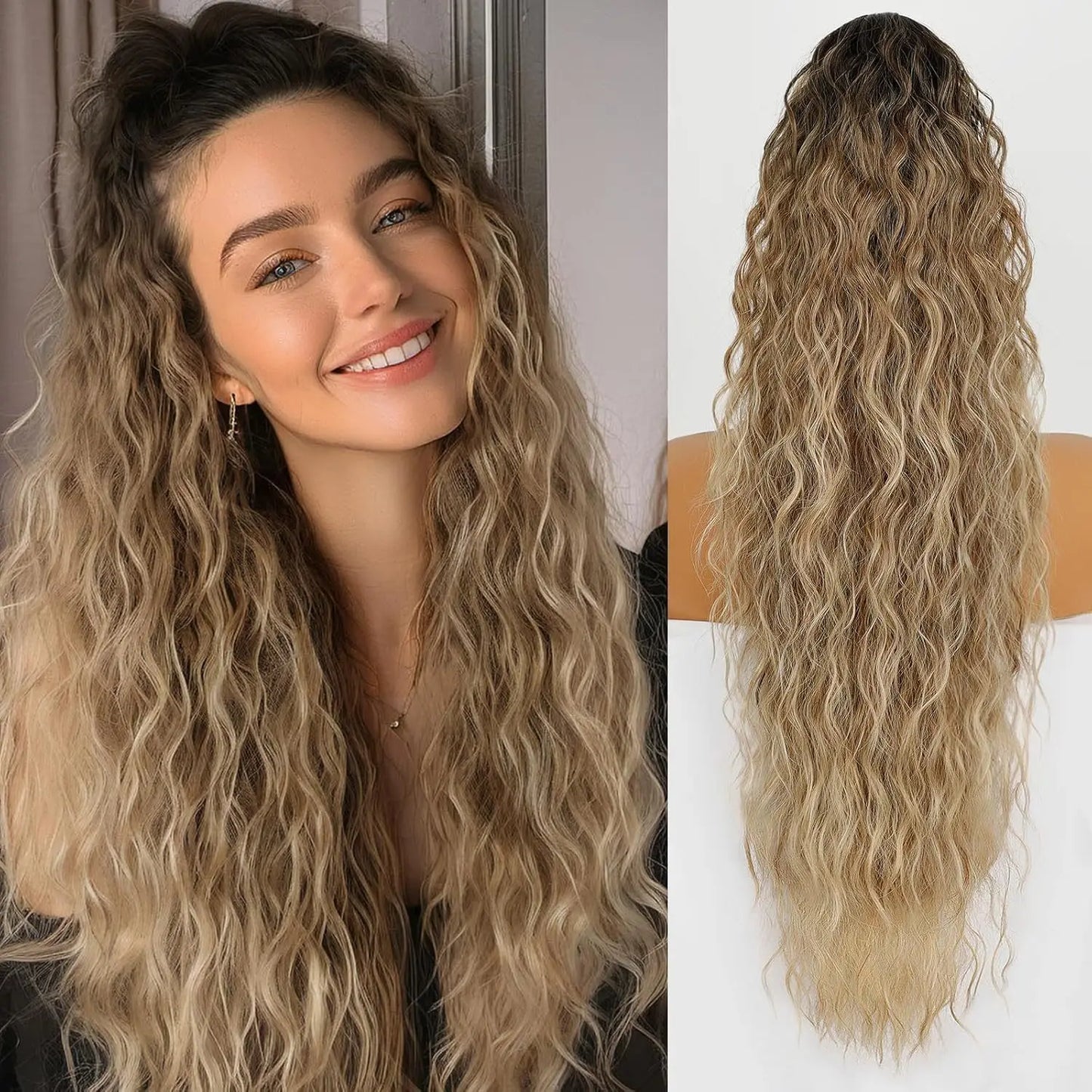 Wig Clip, Ponytail, Water Ripple, Long Curly Hair, Fluffy Long Curly Hair, Ponytail