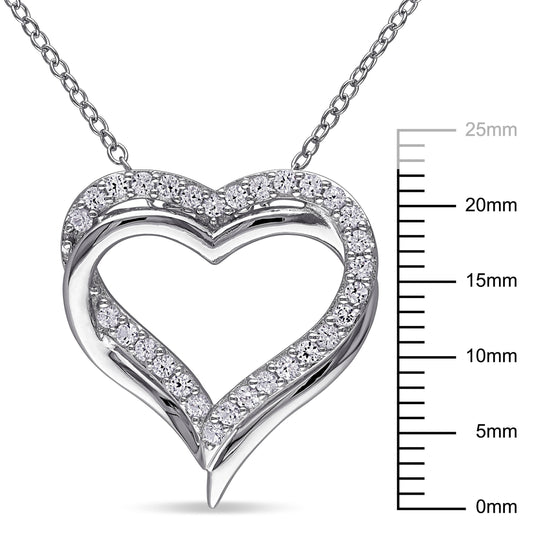 Women'S 5/8 Carat T.G.W. Round-Cut Created White Sapphire Sterling Silver Double Heart Pendant with Chain with Shared Prong Setting and Spring Ring Clasp - 18 In.