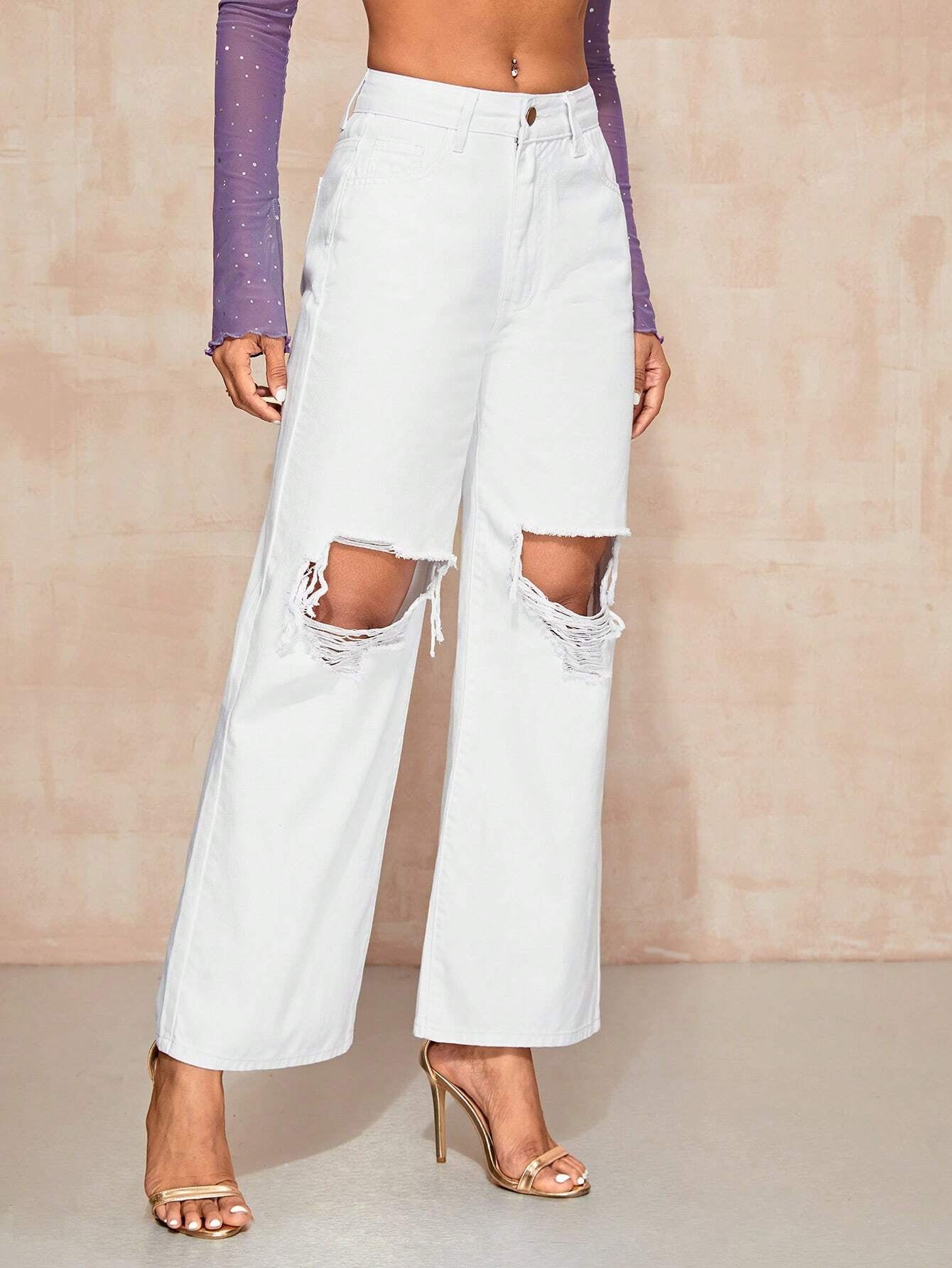 SHEIN Ezwear Cut Out Ripped Jeans