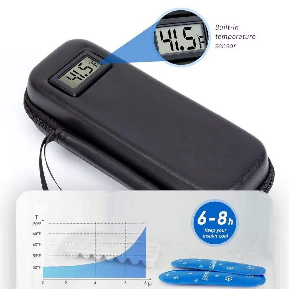 Insulin Cooler Travel Case with Thermometer Display Medicine Organizer Bag Waterproof Insulin Cooling Bag for Diabetics