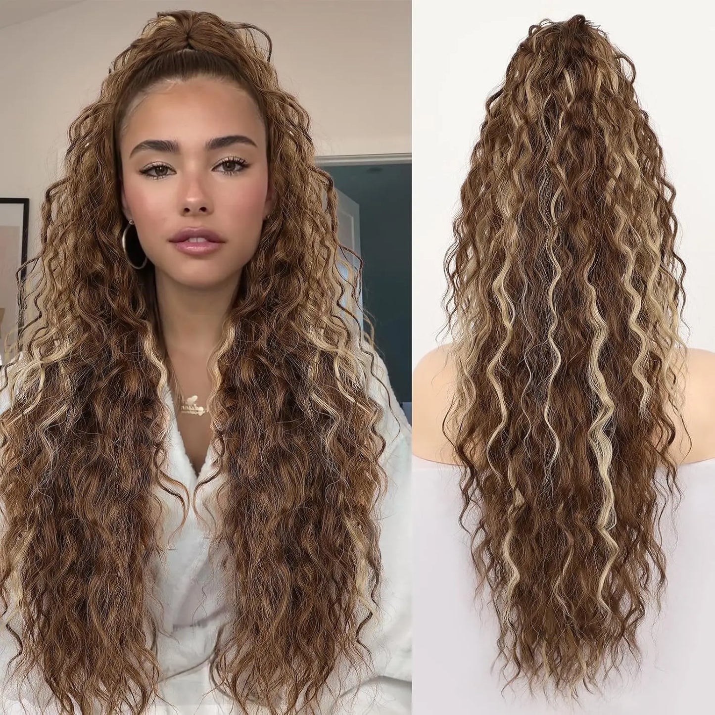 Wig Clip, Ponytail, Water Ripple, Long Curly Hair, Fluffy Long Curly Hair, Ponytail
