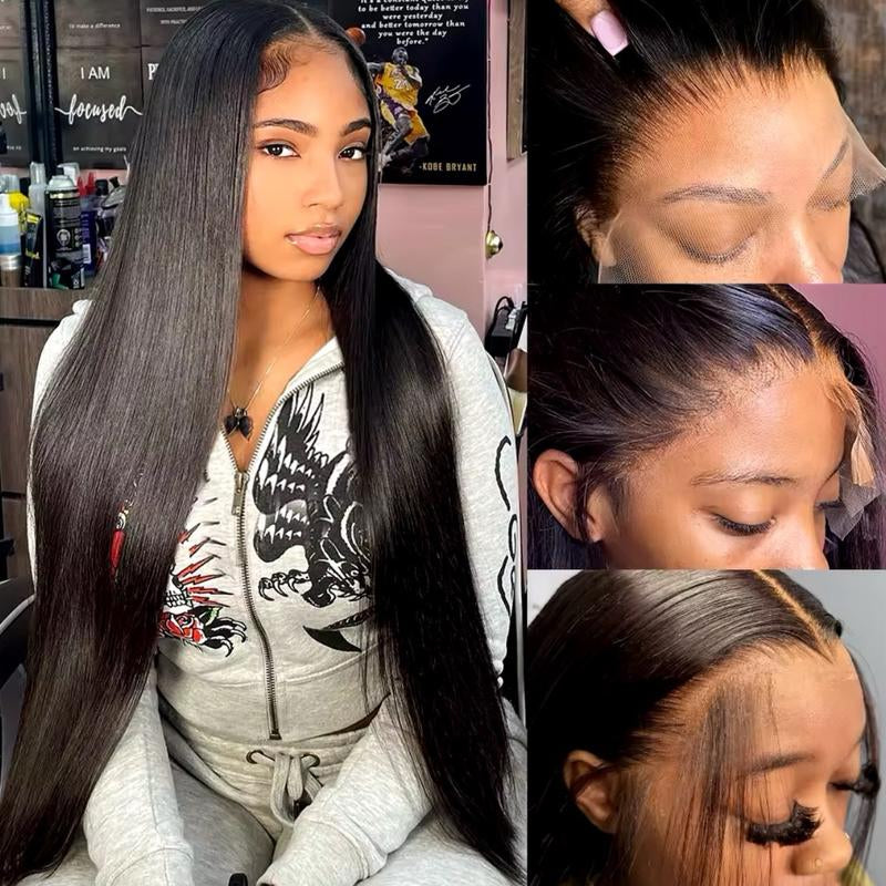 Bone Straight HD Transparent Human Hair Lace Front, 250 Density, Pre Plucked Wig - Available in 13X4, 13X6, 28, 30, and 42 Inch Sizes