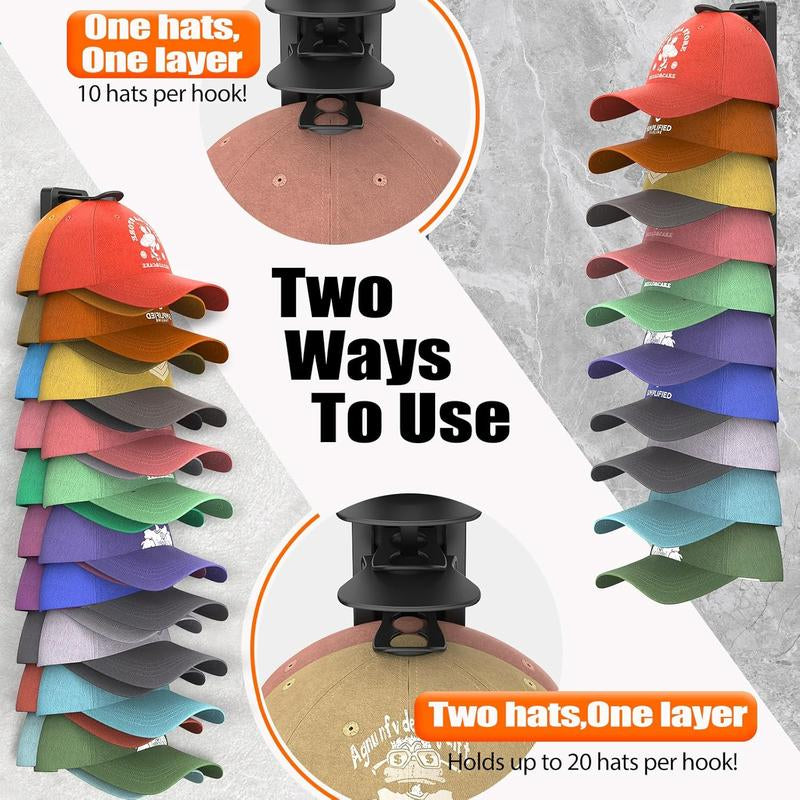 Closet Door Hat Organizer Wall Mount Heavy Duty 2-Pack for 40 Caps with Anti-Drop Tech No Drilling Adhesive & Screw Installation Halloween Gifts Black Hat Racks