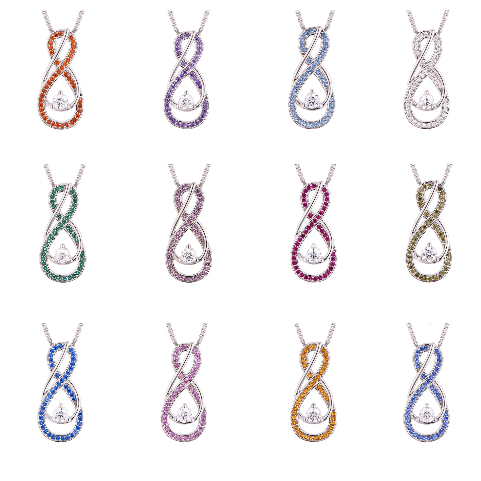 Clear Diamond Infinity Birthstone Necklace - April Gemstone