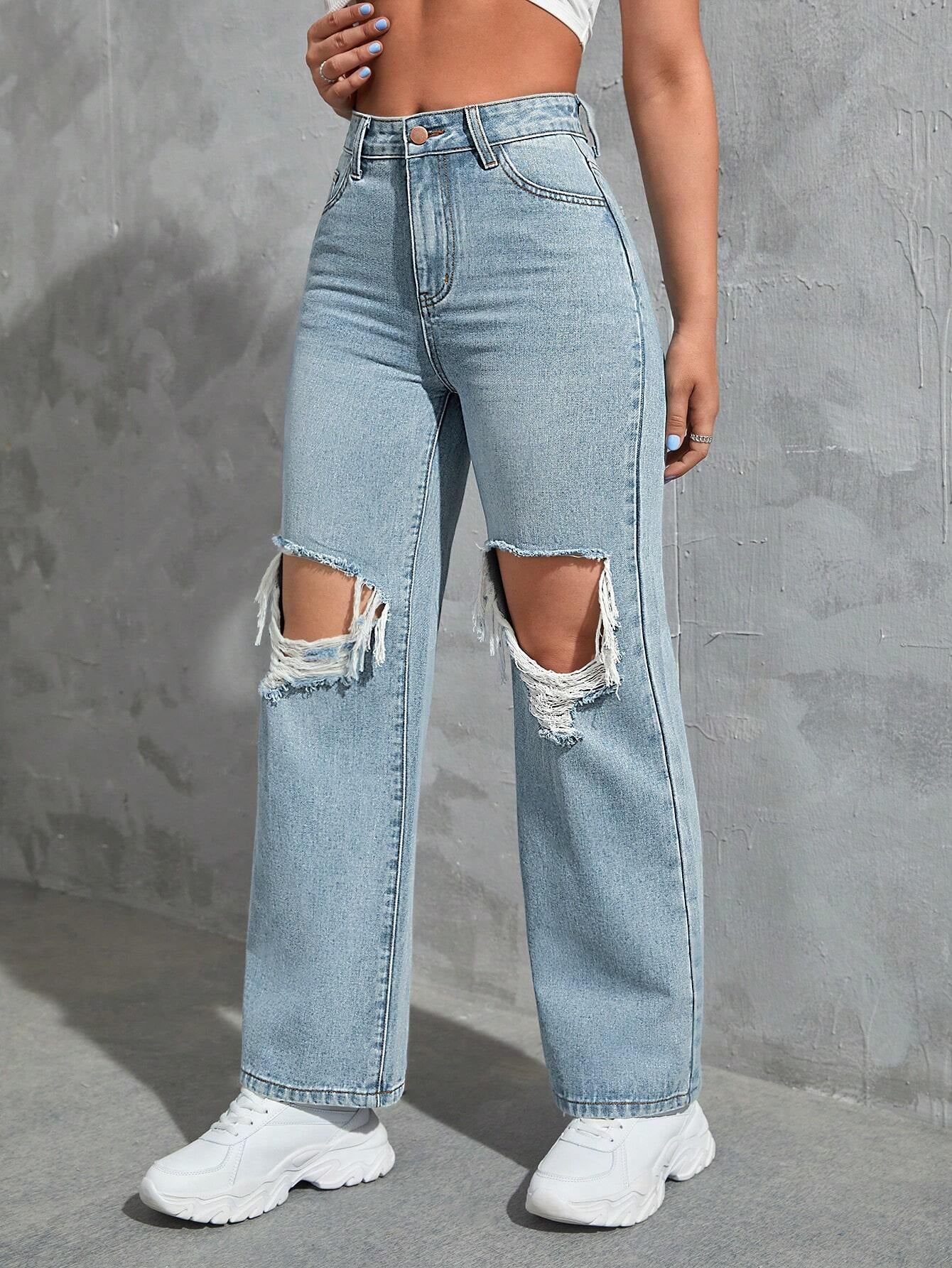 SHEIN Ezwear Cut Out Ripped Jeans